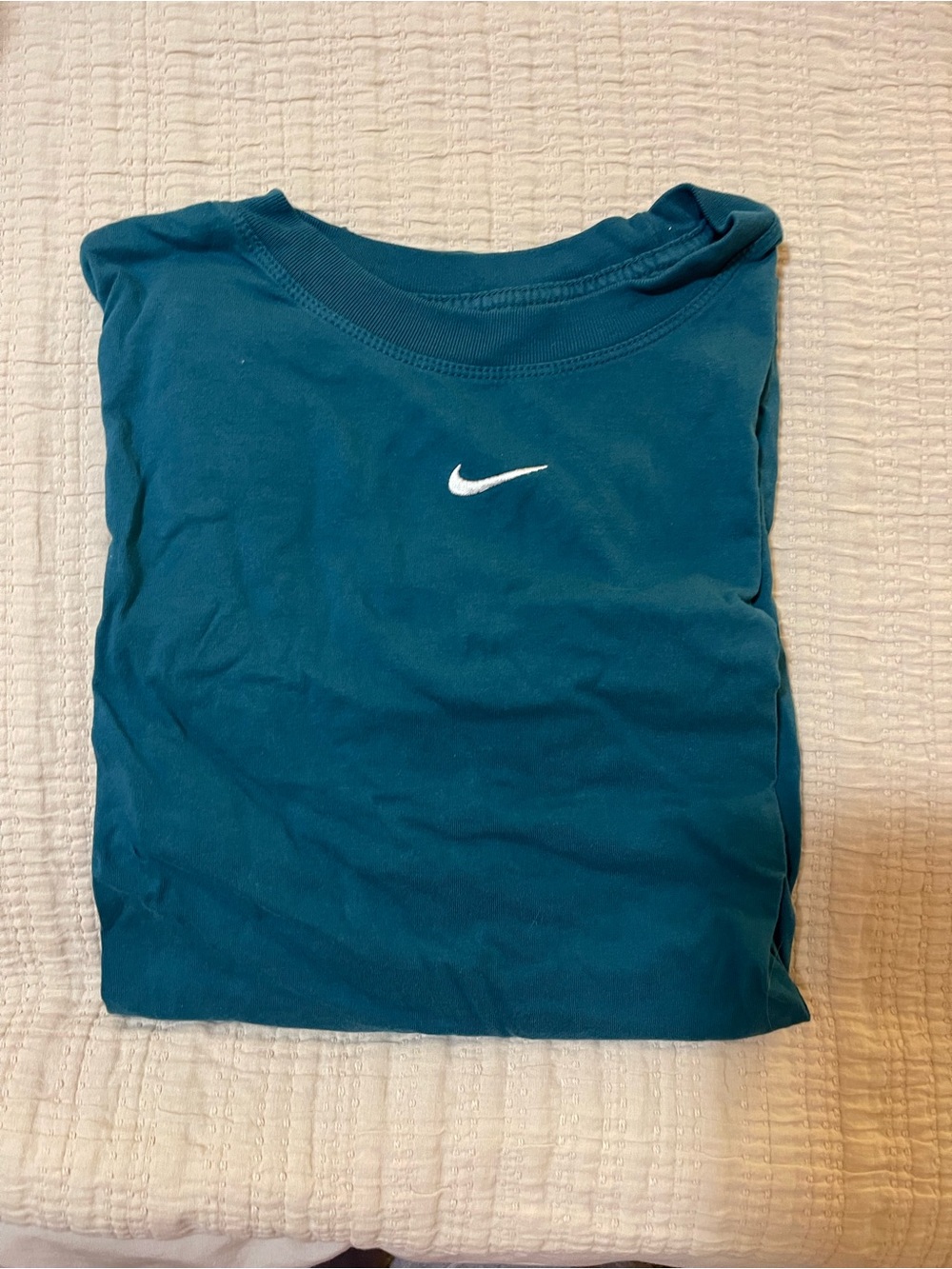 Nike Teal Blue Crewneck T-Shirt with White Swoosh